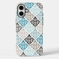 Scroll Damask Pattern Teals Bruins Wit