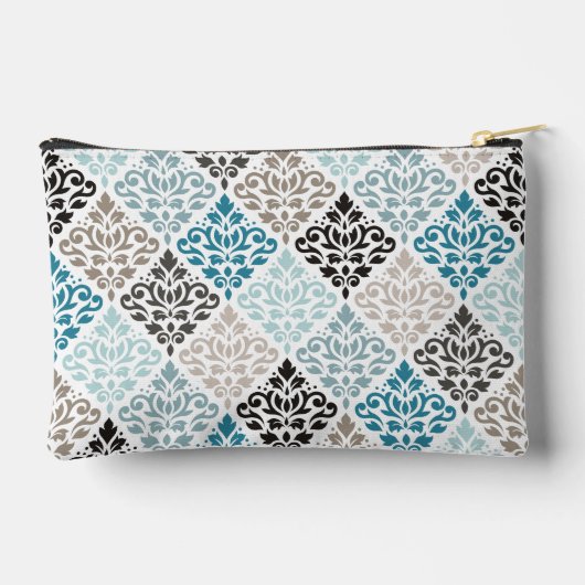 Scroll Damask Pattern Teals Bruins Wit Etui (Achterkant)