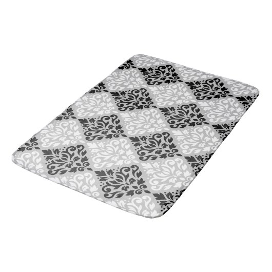 Scroll Damask Ptn B&W op grijs Badmat (Gekanteld)