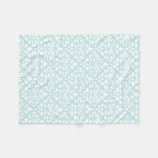 Scroll Damask Ptn White op Duck Egg Blue Fleece Deken (Voorkant (Horizontaal))
