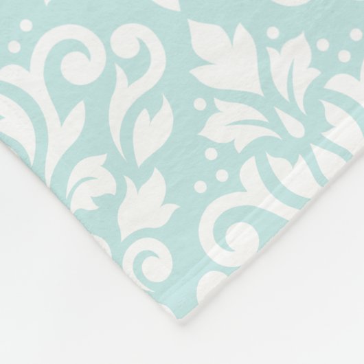 Scroll Damask Ptn White op Duck Egg Blue Fleece Deken (Hoek)