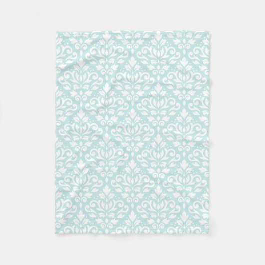 Scroll Damask Ptn White op Duck Egg Blue Fleece Deken (Voorkant)