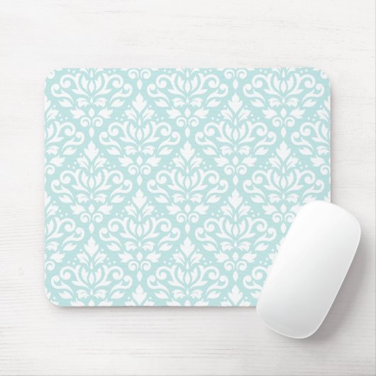Scroll Damask Ptn White op Duck Egg Blue Muismat (Met muis)