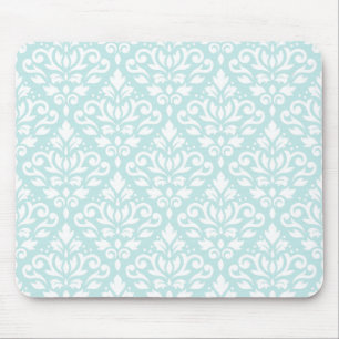 Scroll Damask Ptn White op Duck Egg Blue Muismat