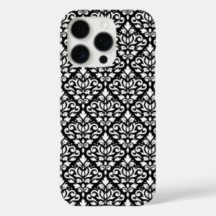 Scroll Damask White op Black Pattern iPhone 16 Pro Hoesje