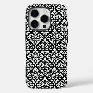 Scroll Damask White op Black Pattern iPhone 16 Pro Hoesje