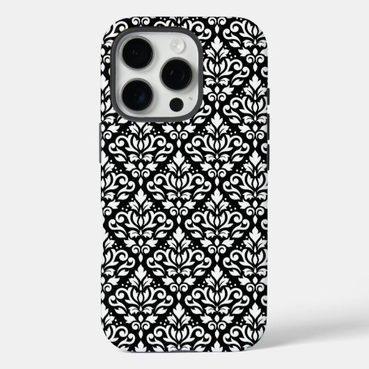 Scroll Damask White op Black Pattern Case-Mate iPhone Case (Achterkant)