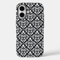 Scroll Damask White op Black Pattern