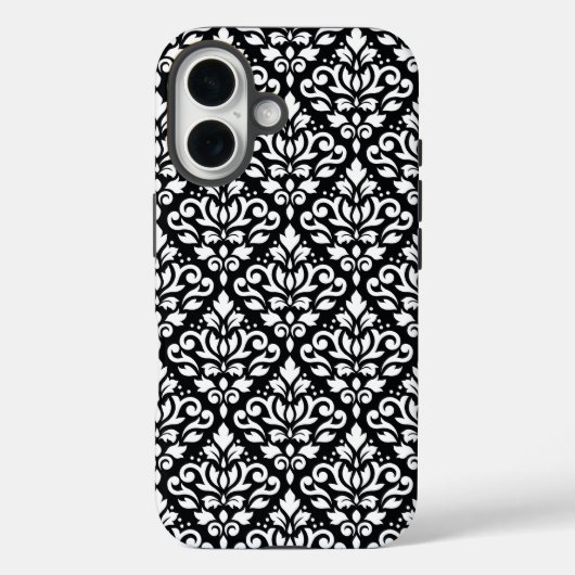 Scroll Damask White op Black Pattern Case-Mate iPhone Case (Achterkant)