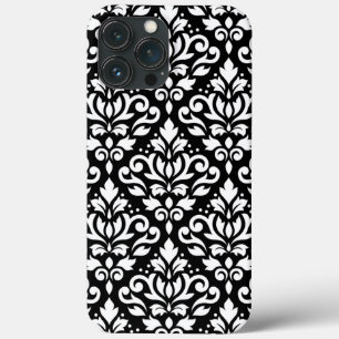 Scroll Damask Wit op Zwart Groot Patroon iPhone 13 Pro Max Hoesje