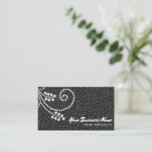 *~* Scroll Diamonds Black Glitter Luxe Glam Bling  Visitekaartje (Staand voorkant)