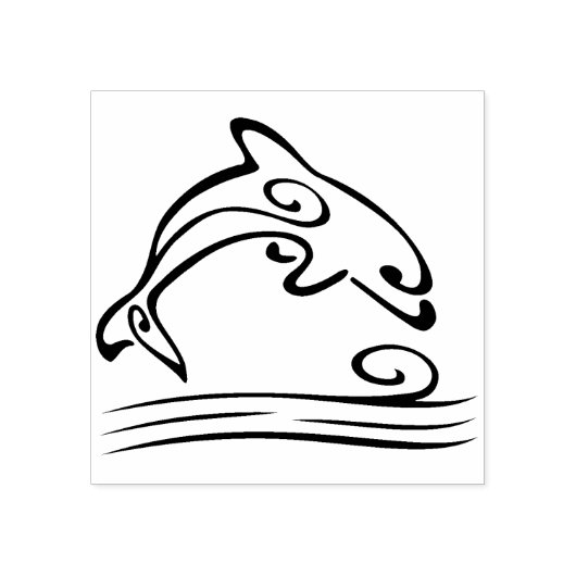 scroll dolphin art stamp 	rubberstempel (Afrduk)