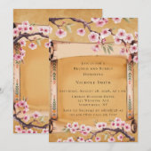 Scroll Japanse Kersenbloesem Brunch en Bubbly Kaart (Voorkant / Achterkant)