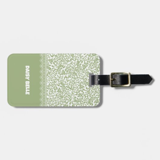 Scroll Pattern Groen & Wit Bagagelabel (Voorkant horizontaal)