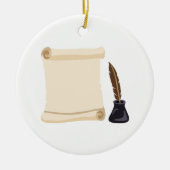 Scroll Quill & Ink Keramisch Ornament (Voorkant)