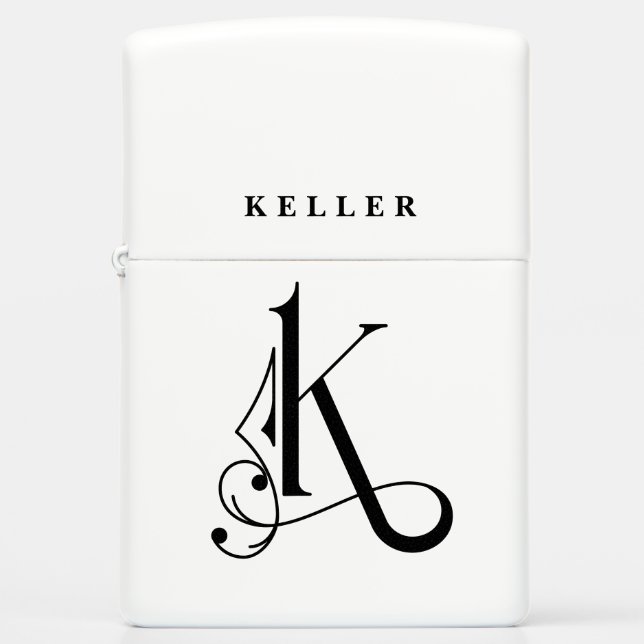 Scroll Typography Monogram Initiaal K Black (Voorkant)