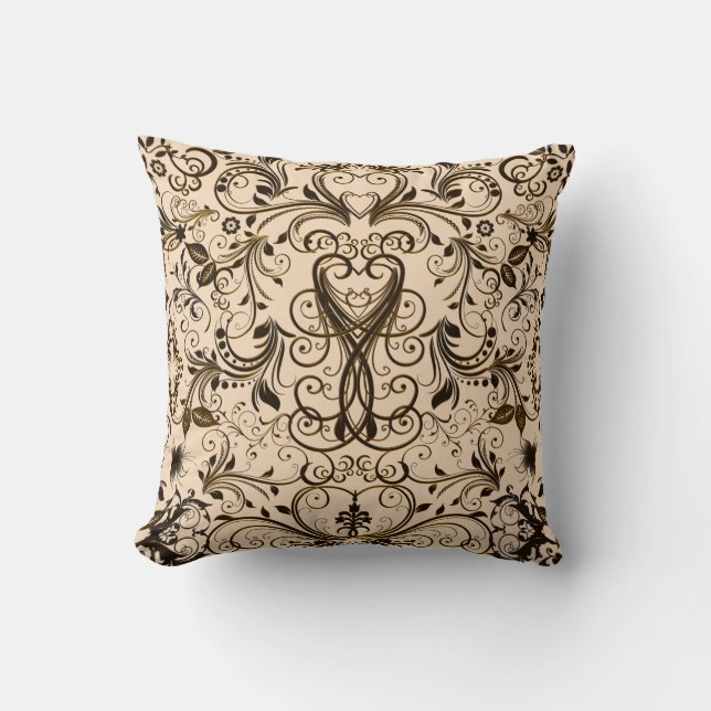 Scroll Work, 2-Tone bruin-vierkant Sierkussen (Voorkant)