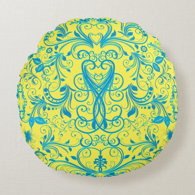 Scroll Work, Lt.Blue-Round Sierkussen Rond Kussen (Voorkant)