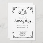 Scroll Zwart-wit Verjaardagsuitnodiging Kaart (Voorkant / Achterkant)