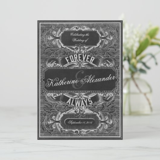 scrollengraving Chalkboard bruiloft uitnodigen Kaart (Staand voorkant)