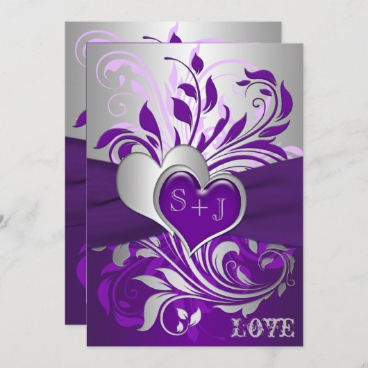 Scrolls d'argent violet, Faire-part de mariage de (Devant / Derrière)