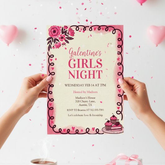 Scrollwork Border Galentine's Invitation Kaart
