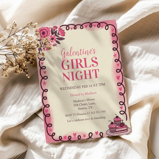 Scrollwork Border Galentine's Invitation Kaart