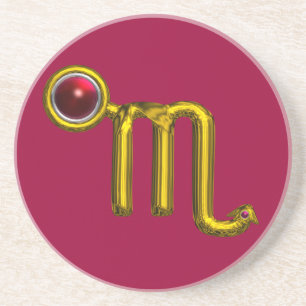 SCROPIO ZODIAC BIRTHDAY JEWEL Gold Red Grenade Zandsteen Onderzetter