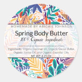 Scrub / Bodyboter bladeren + Moderne bloemenlabels Ronde Sticker (Voorkant)