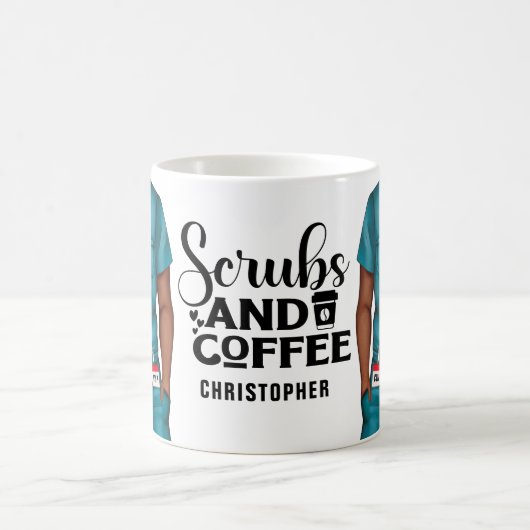 Scrubs and Coffee Nurse Personalized Coffee Mug (Centre)