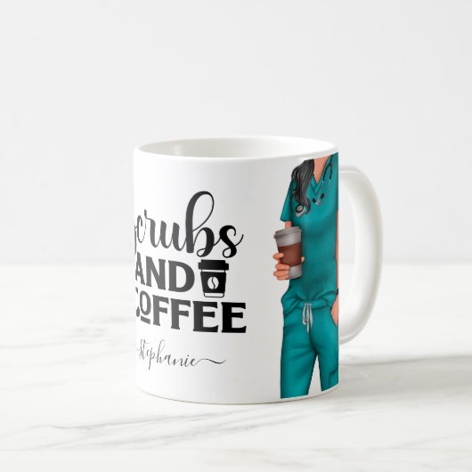 Scrubs and Coffee Nurse Personalized Coffee Mug (Devant droit)
