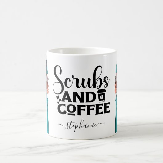 Scrubs and Coffee Nurse Personalized Coffee Mug (Centre)