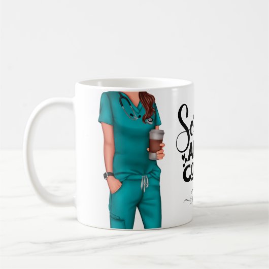 Scrubs and Coffee Nurse Personalized Coffee Mug (Gauche)