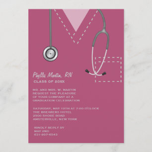 Scrubs Burgundy Medical Afstuderen Invitation Kaart