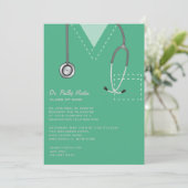 Scrubs Green Medical Afstuderen Invitation Kaart (Staand voorkant)