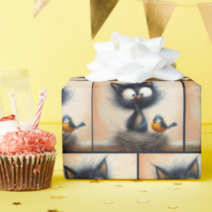Scruffy breedogige kat met een worm voor een vogel cadeaupapier