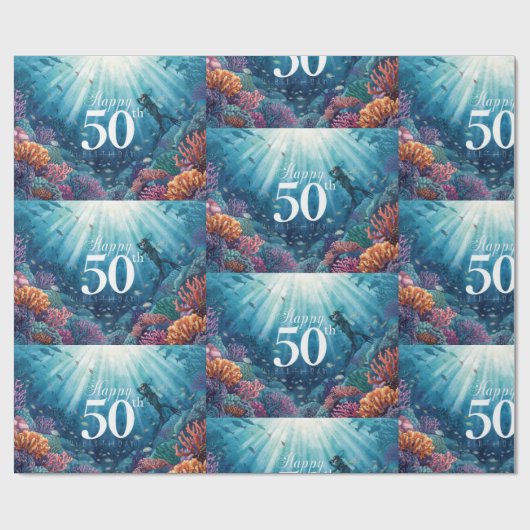 Scuba 50th birthday underwater birthday card cadeaupapier (Vlak)