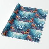 Scuba 50th birthday underwater birthday card cadeaupapier (Uitgerold)