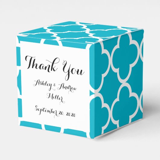 Scuba Blue White Quatrefoil Moroccan Pattern Bedankdoosjes (Voorkant Zijde)