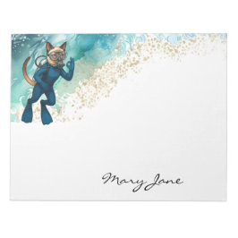 Scuba Cat Diving Blue Wet Suit Notitieblok