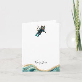 Scuba Cat Diving Blue Wet Suit Notitiekaartje