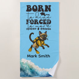 Scuba Cat Diving Blue Wet Suit with your name Strandlaken