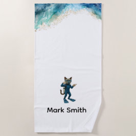 Scuba Cat Diving Blue Wet Suit with your name Strandlaken