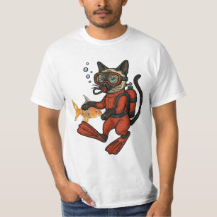 Scuba Cat Diving rode nat pak met vis T-shirt