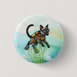 Scuba Cat is diving  Underwater  Ronde Button 3,2 Cm