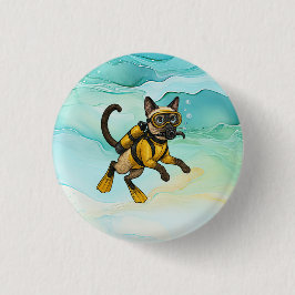 Scuba Cat is diving  Underwater  Ronde Button 3,2 Cm