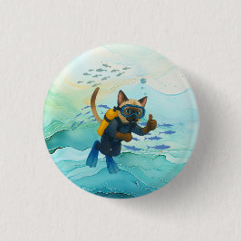 Scuba Cat is diving  Underwater  Ronde Button 3,2 Cm