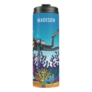 Scuba Diver aangepaste naam tumbler Thermosbeker