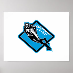 Scuba Diver Diving Retro Poster
