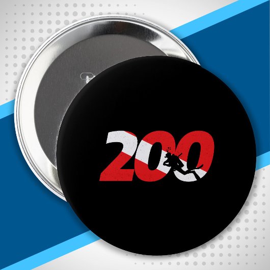 Scuba Diver Gift - 200th Dive - Diver Down Diving Ronde Button 4,0 Cm
